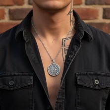 Alooya Vegvisir Viking Pusula Gümüş Kaplama Düz Zincir Kolye