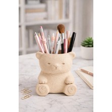 Arvella Studio Sevimli Ayıcık Kalemlik – Organizer Kalem Kutusu, Dekoratif Masaüstü Kalemlik - Bear Bej