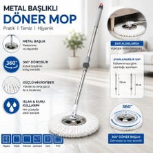 Profit Home 360° Metal Başlıklı Döner Mop Sapı + Beyaz Mikrofiber Bez (Kova Dahil Değildir - Yenileme Seti)