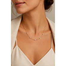 Balenbi Jewelry Beş Kare Taş Detaylı Ince Zincir Kararmaz Çelik Kadın Kolye Gold 1166
