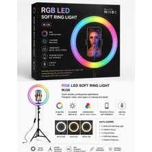theKAM 36 cm Rgb LED Ring Light Selfie Işığı Tripod Standlı Telefon Tutuculu Fotoğraf ve Video Çekim Işığı Siyah