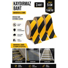 Artlantis Merdiven Kaydırmaz Bant Sarı Siyah 50MM 3 Adet Mas Güvenlik Uyarı Bandı 5 Metre 5 cm Yapışkanlı Basamak Mermer Beton