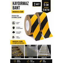 Artlantis Merdiven Kaydırmaz Bant Sarı Siyah 50MM 2 Adet Mas Güvenlik Uyarı Bandı 5 Metre 5 cm Yapışkanlı Basamak Mermer Beton