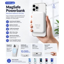 theKAM 10.000 Mah Magsafe Kablosuz Powerbank Manyetik Hızlı Şarj Cihazı iPhone 12/13/14/15/16 Serisi Uyumlu Taşınabilir Power Bank Beyaz