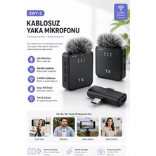 theKAM Ewy-2 Kablosuz Yaka Mikrofonu Çift Mikrofonlu Type-C & Lightning Uyumlu Gürültü Engelleyici Profesyonel Vlog Canlı Yayın Mikrofonu
