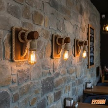 Eyzhen Jüt Halat Detaylı Ahşap Duvar Apliği Kafe Ev Ofis Balkon Dekoratif Aydınlatma 3 Adet