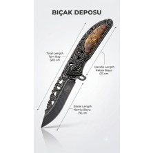 Bıçak Deposu Aydınoğlu Işlemeli Özel Tasarım Ahşap Kabzalı Katlanır Çakı 20 cm Kamp ve Doğa Bıçağı