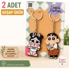 LUXMON Shin Chan Cry Baby Sevimli Çift Ahşap Anahtarlık Seti