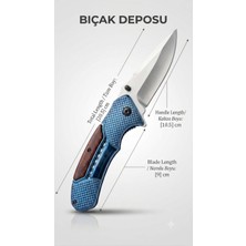 Bıçak Deposu Germiyan Parlak Mavi Ahşap Detaylı Katlanabilir Kamp Çakısı Taktik Av Bıçağı