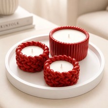 Natura Home Decor Kırmızı Tabak Mum 3’lü Romantik Dekoratif Mum Seti