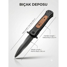 Bıçak Deposu Karaman Paslanmaz Çelik Ahşap Kabzalı Siyah Taktik Katlanır Çakı - Kamp ve Av Bıçağı (22 Cm)