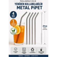 Çelik Pipet 4 Adet ve Temizlik Fırçası