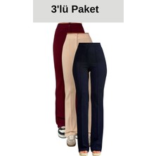 Thiff Krep Kumaş Likralı Kadın Palazzo Pantolon 3'lü Set