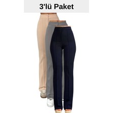 Thiff Krep Kumaş Likralı Kadın Palazzo Pantolon 3'lü Set