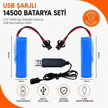 Orion Mamshop 2 Adet Uzaktan Kumandalı Araba Pili 3.7 Volt 900 Mah 14500 Li-Ion 2 Pinli Siyah Soketli BMS Korumalı ve Yanında Şarj Kablosu