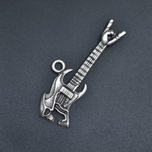 Alooya Kuru Kafa Elektro Gitar Gümüş Kaplama Kolye Ucu