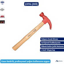 Sait Demirci Çatal Çekiç Ahşap Saplı Dövme Çelik Çatal Ağızlı Yuvarlak Darbe Yüzeyli Çekiç
