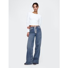 Gap Kadın Lacivert Mid Rise Easy Baggy Jean Pantolon