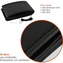 Fox D-121 Dikmeli Direksiyon Kılıfı Düz Siyah 38 cm