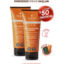 Yoon Vegan Tuzsuz Şampuan 250ML & Saç Bakım Kremi 200ML Sülfatsız, Kolajen ve Biotinli 2'li Besleyici Set