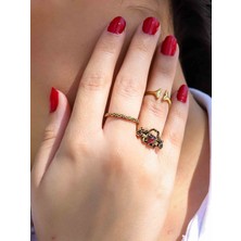 Esha Store Doğal Taşlı 3'lü Garnet (Lal) Doğal Taşlı Antik Modelli Kadın Ayarlanabilir Yüzük Seti EUY86