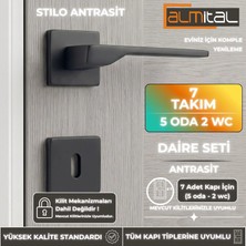 ALMITAL Stilo Antrasit 5 Adet Oda 2 Adet Wc Kare Rozetli Kapı Kolu Set