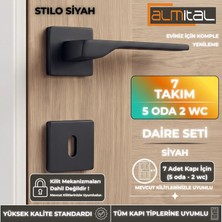ALMITAL Stilo Siyah 5 Adet Oda 2 Adet Wc Kare Rozetli Kapı Kolu Set