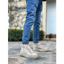 ET0505 Çengel Bağcıklı Krem Renk Yüksek Tabanlı Günlük Ayakkabı