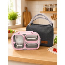 Valkyrie 304 Paslanmaz Çelik 3 Bölmeli Pembe Lunch Box Termal Çantalı – Sızdırmaz Kapaklı Beslenme Kabı,