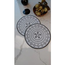 Gümüş Nakış Işlemeli Linen Keten Kokteyl Sunum Peçetesi 2’li | Otantik Mandala Serisi Mira