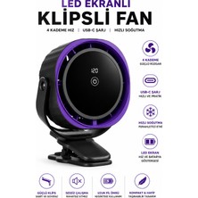Robeve Blic LED Ekranlı Şarjlı Klipsli Fan Usb-C Şarjlı Masaüstü Vantilatör – 4 Kademeli Güçlü Rüzgar, Dijital Gösterge, Sessiz Mini Fan, Taşınabilir Masa ve Bebek Arabası Klipsli Fan