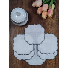 Gümüş Nakışlı Beyaz Kumaş Işlemeye Uygun Linen Keten Etamin Kumaş Kahve Yanı Kokteyl Sunum PEÇETE6LI