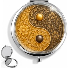 Leylaki Makyaj Aynası Yin Yang Desenli Cep Aynası El Aynası Dekoratif Çift Taraflı Yuvarlak Metal Kompakt Kadın Çanta Aynası