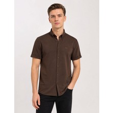 Classics Men Cafes Likralı Kısa Kol Slim Fit Erkek Gömlek - 7735