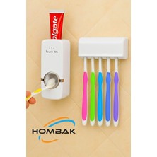 sbodurhome 5'li Diş Fırçalık Macun Sıkıcı Seti Duvara Monte Beyaz Hijyenik Pratik Organizer