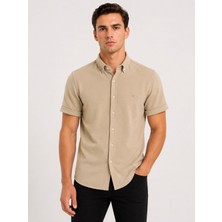 Classics Men Cafes Likralı Kısa Kol Slim Fit Erkek Gömlek - 7735