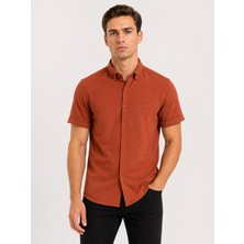 Classics Men Cafes Likralı Kısa Kol Slim Fit Erkek Gömlek - 7735