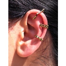 Esha Store Vintage Antik 3'lü Deliksiz Ear Cuff Ayarlanabilir Yıldız Model Kıkırdak Küpe Seti EUKK10