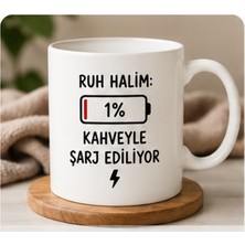 Kadorex Design Ruh Halim %1 Kahveyle Şarj Ediliyor Yazılı Kupa Bardak – Komik Kahve Sever Kupa