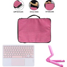 Microcase Apple iPad Air 11 2026 ile Uyumlu Touchpad Bluetooth Klavye + Tablet Standı - Pembe AL5194