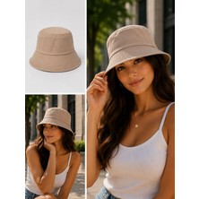 Gülümser Shop Bej Bucket Şapka Unisex Düz Renk Bez Kumaş Balıkçı Şapkası – Günlük Kullanım
