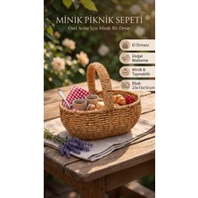 Sepetçi Baba Plastik Doğal Hasır Minik Piknik Sepeti - Taşınabilir El Yapımı Sepet - 197