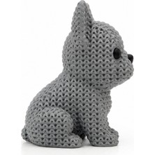 Yapı3D 🐶✨ Örgü Dokulu Sevimli Köpek Figürü Dekoratif Masa Süsü Gri Renk Modern Ev Ofis Raf Kitaplık Dekoru