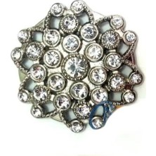 Taşlı Yuvarlak Broş, Sandık Süsü 4,5 cm - Nikel, 1 Adet