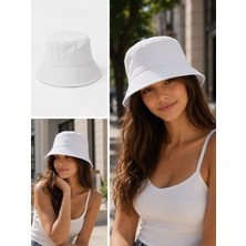 Gülümser Shop Beyaz Bucket Şapka Unisex Düz Renk Bez Kumaş Balıkçı Şapkası – Günlük Kullanım