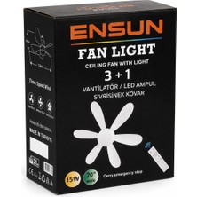 Ensun Fan Light 15W LED Tavan Vantilatörü Kumandalı 3 Hız Kademeli 520 mm Fanlı Ampul Vantilatör Yerli Üretim