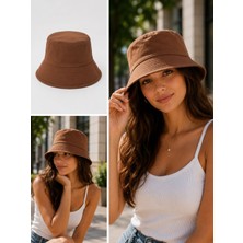 Gülümser Shop Kahverengi Bucket Şapka Unisex Düz Renk Bez Kumaş Balıkçı Şapkası – Günlük Kullanım