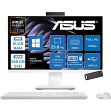 Asus Expertcenter P600 Aio (PM640KA) Amd Ryzen™aı 5 330 Upto 4.5 Ghz 16GB Ddr5 256GB SSD Amd Radeon™ 820M 23.8 Fhd (1920 x 1080)SRGB: 100% WIN11HOME Allınone Bilgisayar PM640KA330H01+ZETTAUSBBELLEK