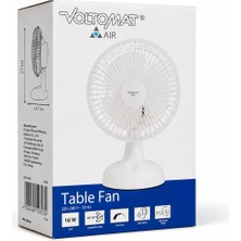 Voltomat Air 15 cm Masaüstü Vantilatör 16W 2 Kademeli Ayarlanabilir Başlıklı Sessiz Mini Masa Fanı Beyaz