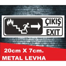 Metal Yangın Çıkış Merdiveni Yönlendirmeuyarı Levhası Çıkış Exıt Arkası Yapışkanlı 20X7 cm Metal
